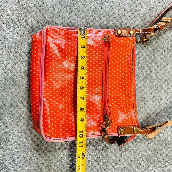 VINTAGE FOSSIL KEY PER NYLON CANVAS COATED ORANGE CROSSBODY TOTE BAG PURSE - Picture 4 of 5